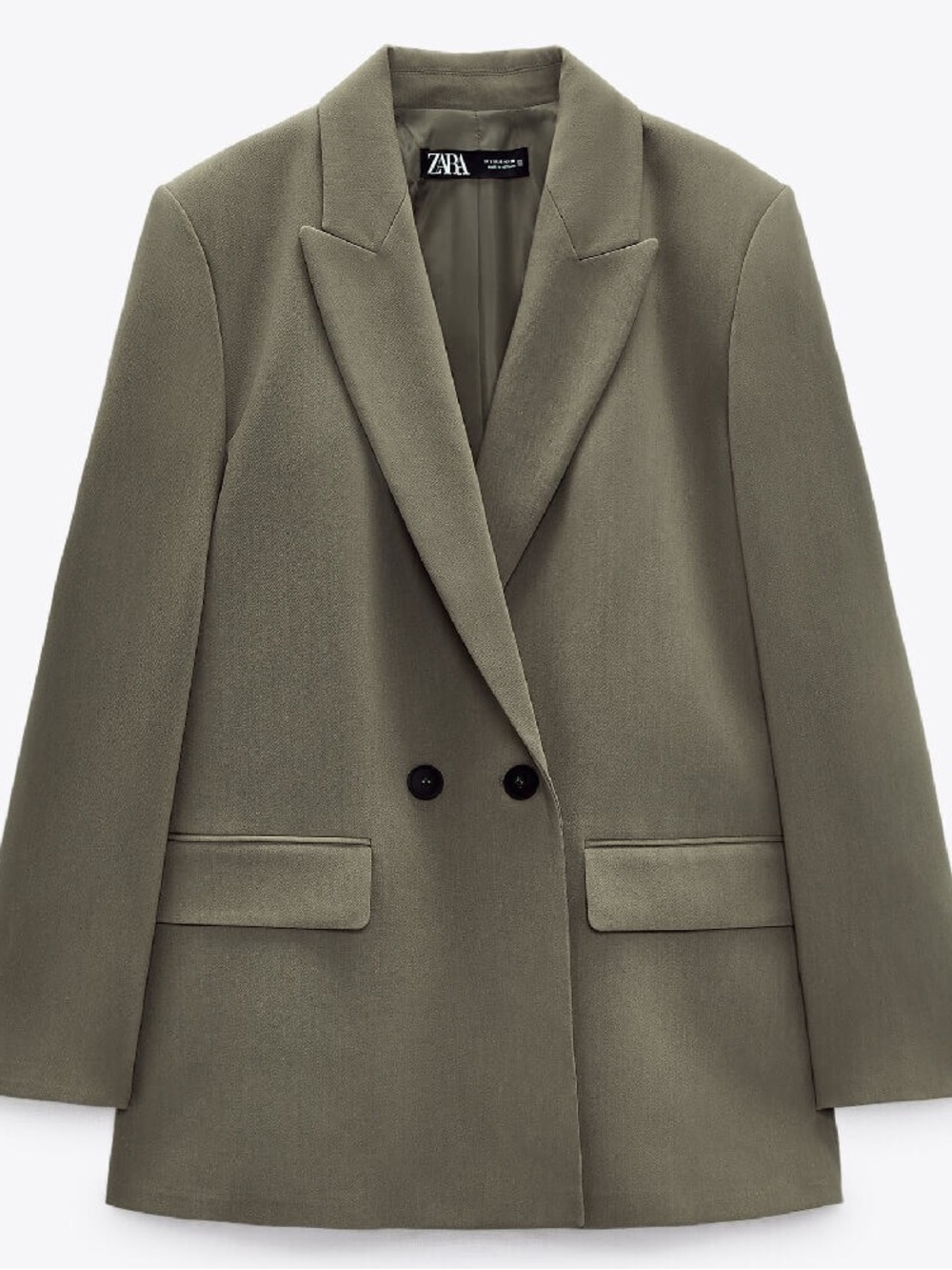 Zara Khaki Green Double Breasted Blazer Size M Oversized Tailored Jacket